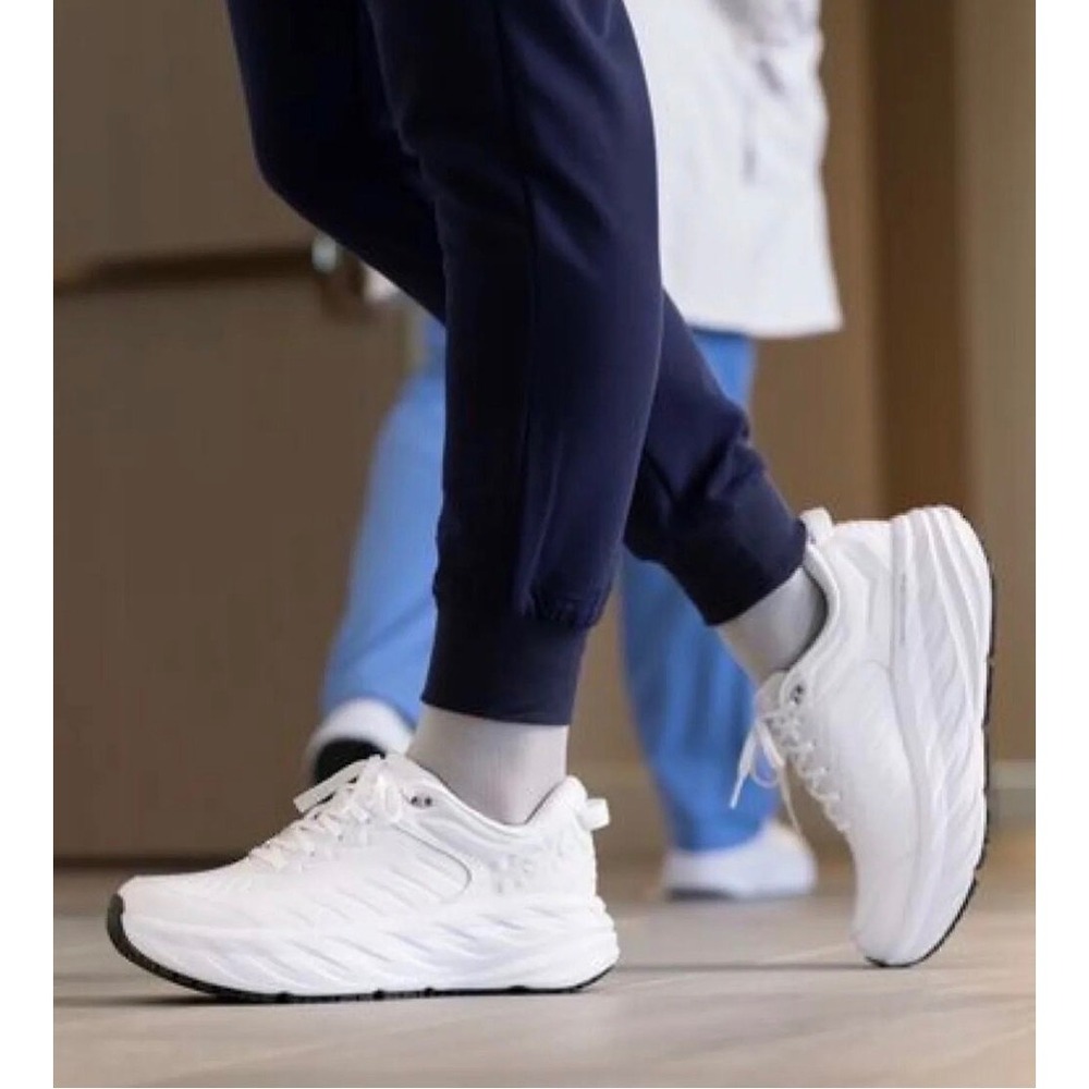 Hoka Bondi SR White Leather Walking Shoes | Chunky Sneaker | Comfort Tech